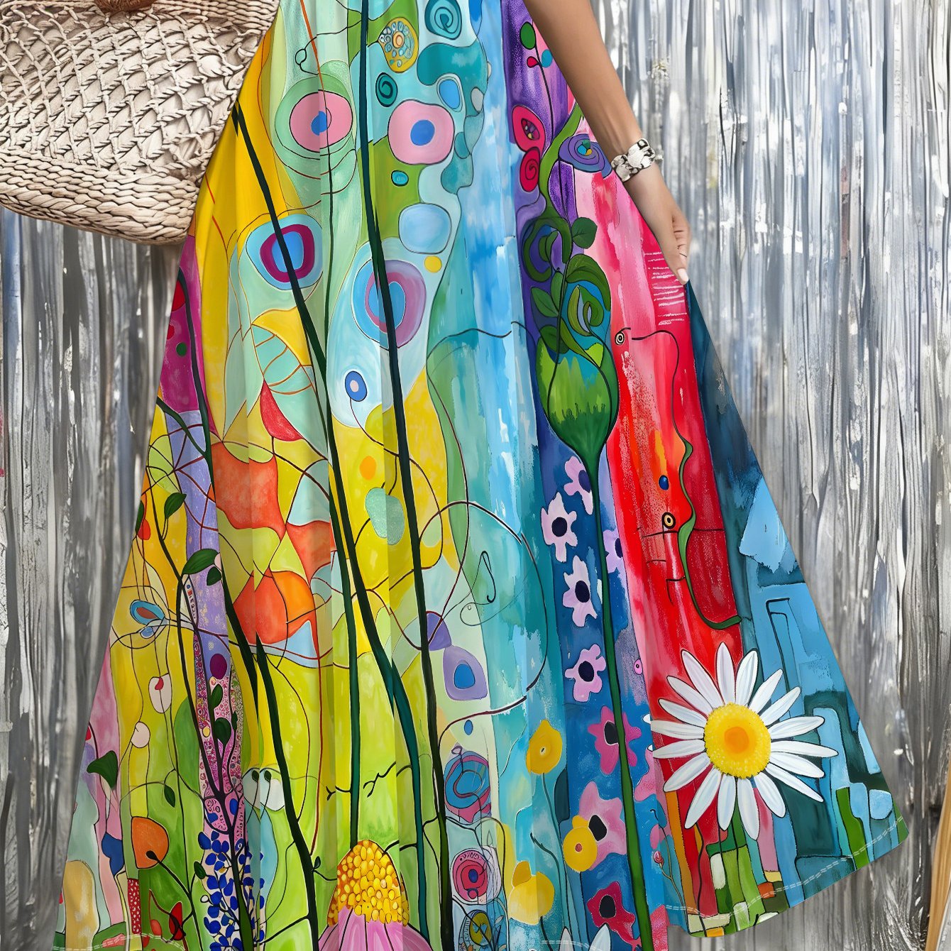TEMU 1 szt. Kolorowa Spódnica Maksymalna w Abstrakcyjny Kwiatowy Wzór, Idealna na Plażę, Podróże, Imprezy i Codzienne Noszenie, Styl Boho, Lekki