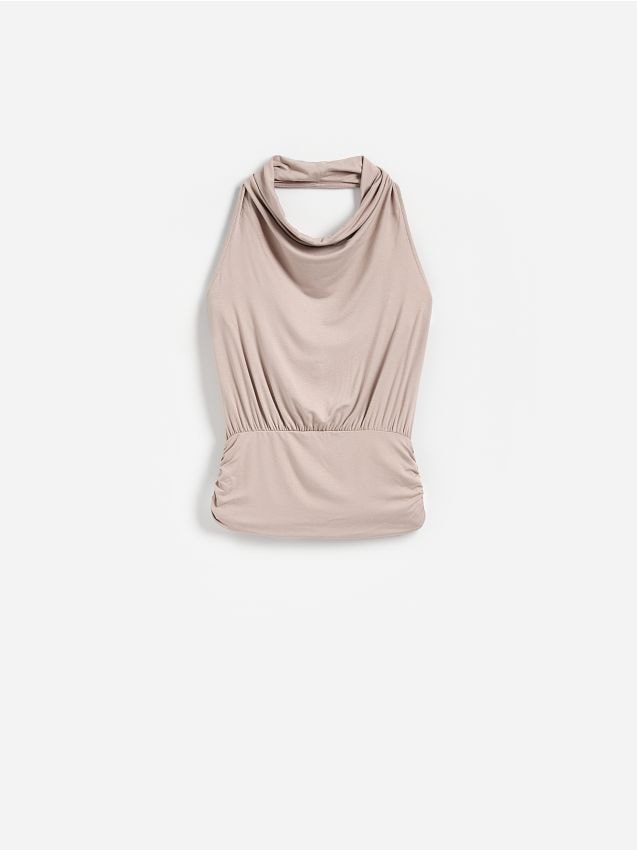 Reserved - Top z dekoltem halter - beżowy