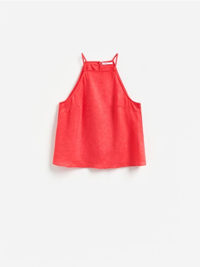 Reserved - Lniany top - czerwony