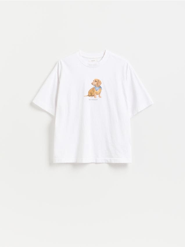 Reserved - Bawełniany t-shirt z nadrukiem - biały