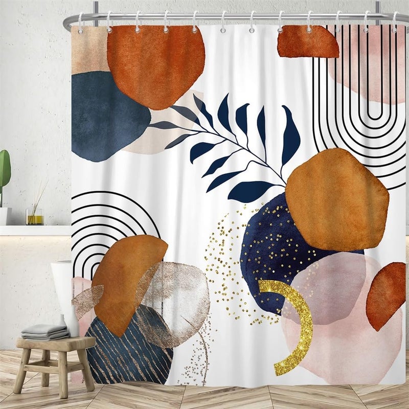 Zasłona prysznicowa z poliestru, 180 cm x 180 cm, styl boho, nić w kolorze terakoty, wodoodporna i odporna na pleśń, z 12 haczykami