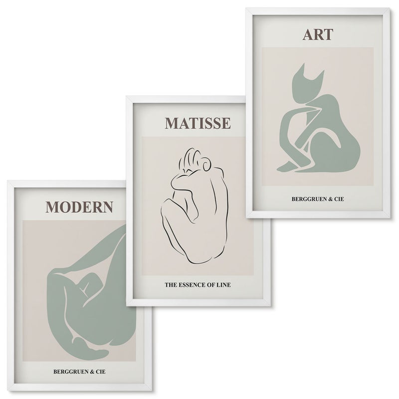 Zestaw obrazów w ramie - 3 części Abstrakcyjne figury w pastelowych odcieniach Henri Matisse Biała ramka