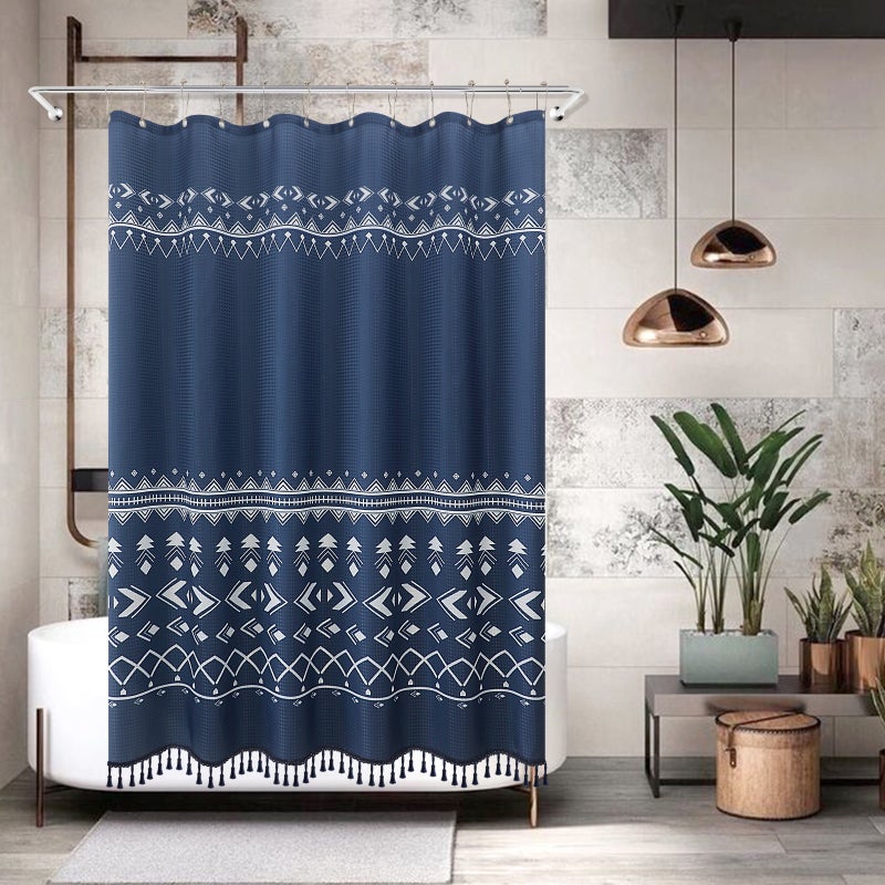 Zasłona prysznicowa 180 x 180 cm, boho niebieska, drukowana poliestrowa zasłona prysznicowa, wodoodporna