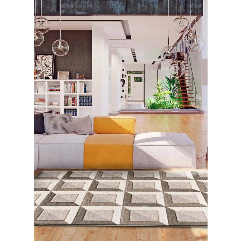 Dywan wewnętrzny prostokątny, beżowy / kremowy, 160 x 230 cm, BADET geometryczny - ATTICGO