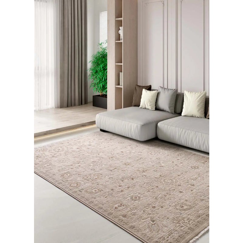Dywan wewnętrzny prostokątny, beżowy, 200 x 290 cm, ONA vintage z frędzlami - ATTICGO