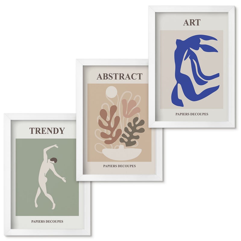 Zestaw obrazów w ramie - 3 części Stylowe postacie i rośliny postery Henri Matisse Biała ramka