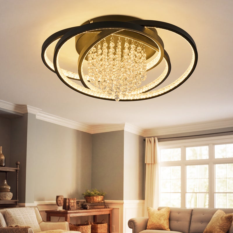 NETTLIFE Nowoczesna lampa sufitowa LED 40 W w kolorze czarnym, 3000 K, ciepła biel, szklana oprawa oświetleniowa, lampa sufitowa do salonu, sypialni