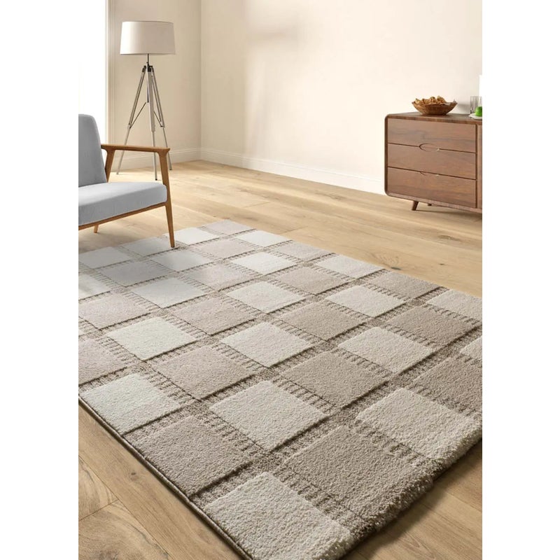 Dywan wewnętrzny prostokątny, beżowy / biały, 80 x 150 cm, CANDELA geometryczny z wypukłością - ATTICGO