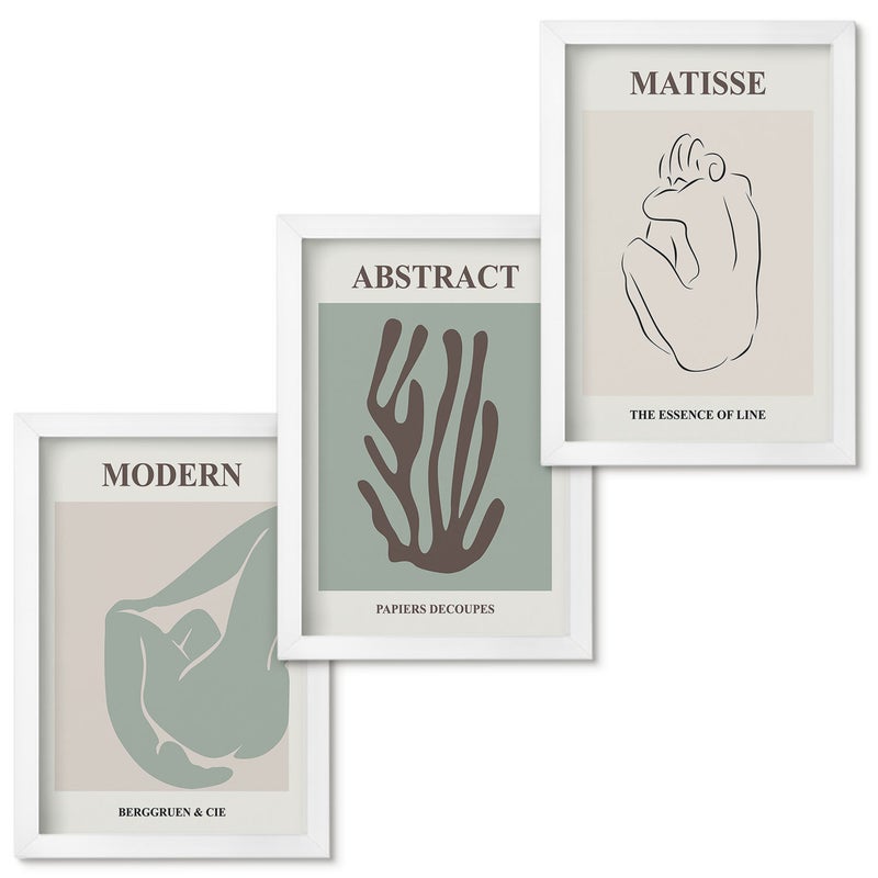 Zestaw obrazów w ramie - 3 części Stylowe obrazy z abstrakcyjnymi motywami Henri Matisse Biała ramka