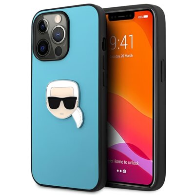 Etui KARL LAGIERFELD Leather Ikonik Karl's Head Metal do Apple iPhone 13 Pro Max Niebieski
