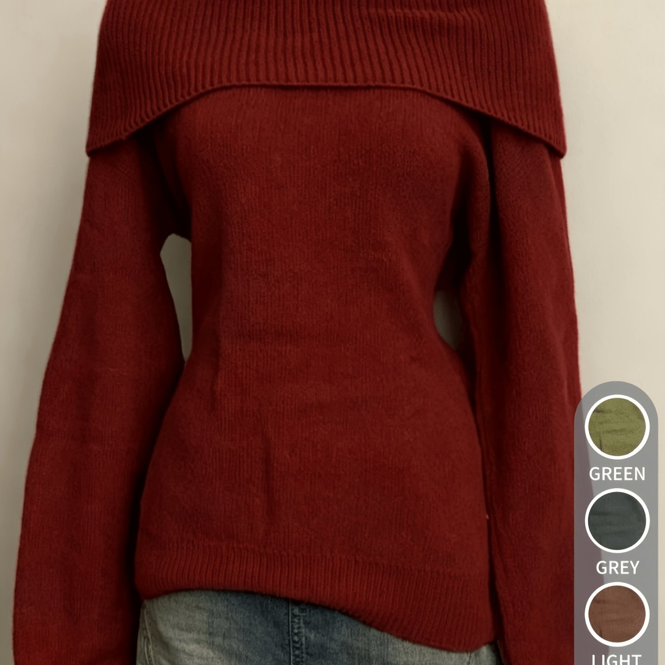 TEMU Sweter damski z odkrytymi ramionami, elegancki i casualowy, z długim rękawem na wiosnę i jesień, seksowna odzież zimowa na co dzień i na imprezy