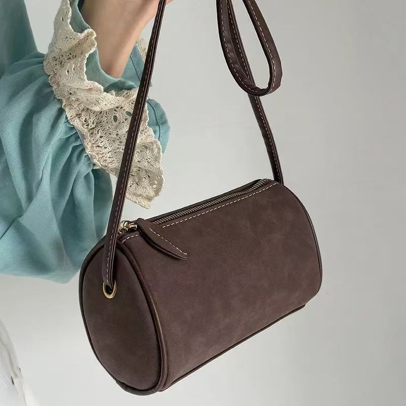 TEMU Odpowiednia do 24 Scenariuszy - Preferowany Prezent Świąteczny dla Kobiet - Mini Okrągła Torba na Ramię/Przez Ramię - Vintage Brązowo-Karmelowa