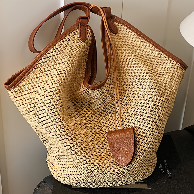 TEMU letnia damska torba na jedno ramię, modna niszowa torba typu bucket, torba plażowa nadmorska, casualowa torba tote, odpowiednia na wycieczki i