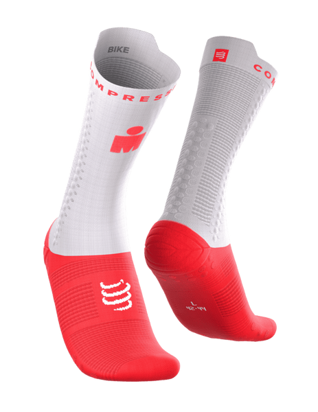 COMPRESSPORT Skarpetki rowerowe PRORACING SOCKS V4 BIKE IRONMAN 2026 white/neon red