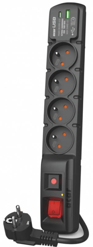HSK DATA Acar F4 - 4 gniazda, 1,5m, USB A+C, czarna W2439