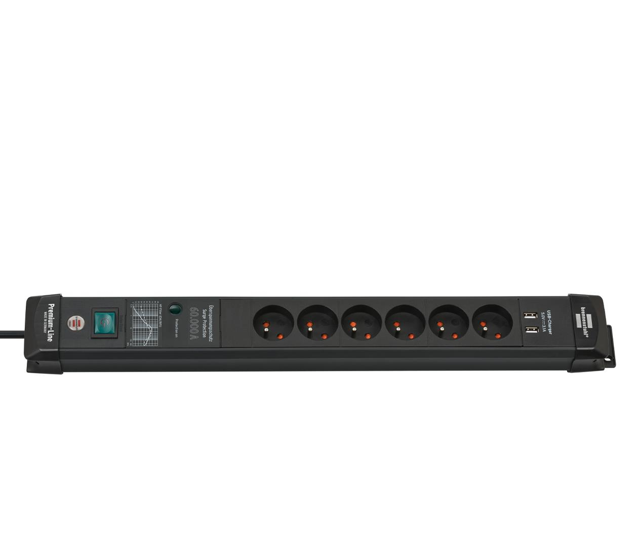 Brennenstuhl Premium-Line - 6 gniazd, 2x USB, 3m czarna 60.000A 1951164603
