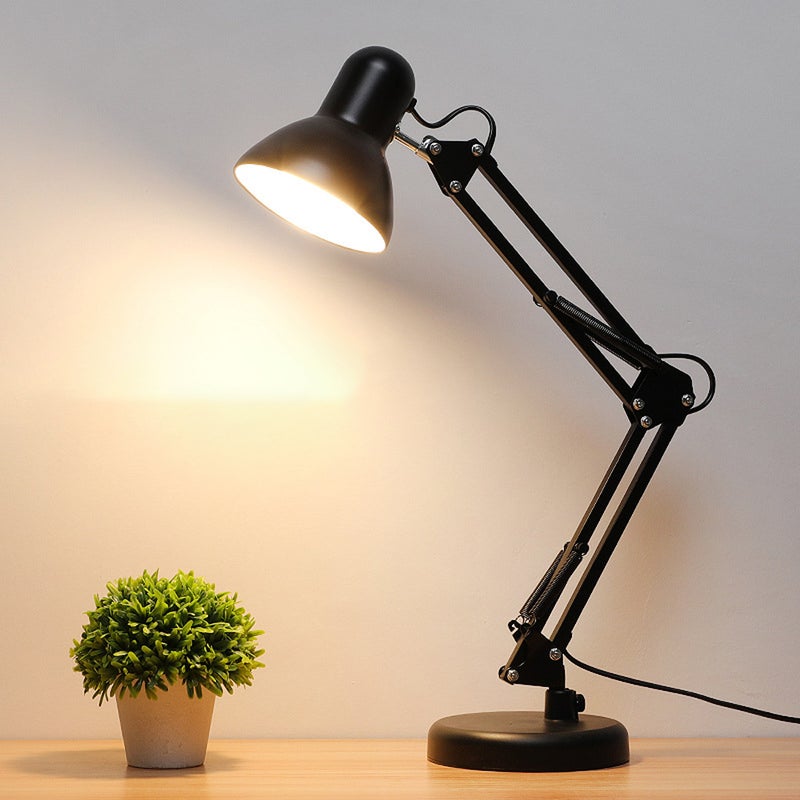 Regulowana lampka biurkowa, lampa stołowa retro z gniazdem E27, z włącznikiem sznurkowym, lampka do czytania, czarna
