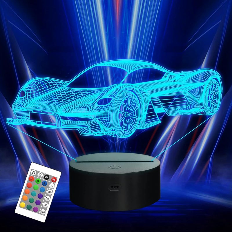 Lampka nocna 3D dla dzieci, lampka nocna z motywem wyścigów sportowych, 16 zmieniających się kolorów z pilotem, do dekoracji pokoju dziecięcego