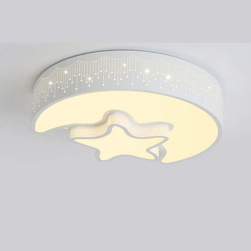 Biała lampa sufitowa z motywem gwiazd i księżyca, lampa LED chroniąca oczy do pokoju dziecięcego, odpowiednia do sypialni i salonu, ciepłe światło