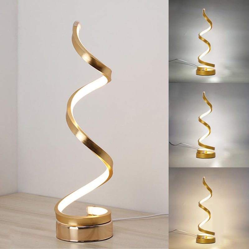 Lampka nocna LED spiralna, nowoczesna lampka biurkowa, 3 temperatury barwowe, złota [Klasa energetyczna E]