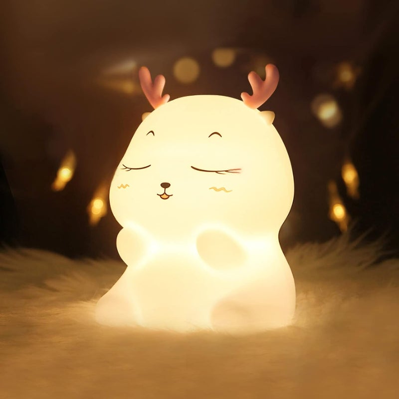 Lampka nocna Deer dla dzieci, ładowalna lampka nocna dla niemowląt, 7-kolorowa lampka nocna LED, silikonowa lampka nocna sterowana dotykiem