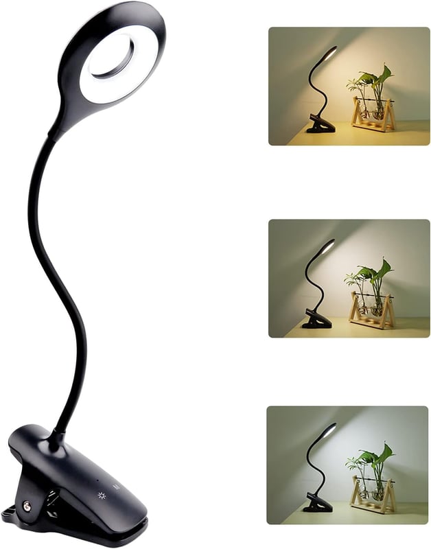 (3 W) Bezprzewodowa lampka biurkowa LED z akumulatorem, 24 diody LED, dotykowa lampka nocna z klipsem, 3 kolory i 3 poziomy jasności, mała lampka do c