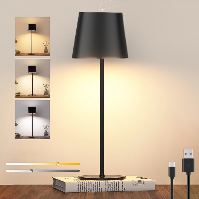 Akumulatorowa bezprzewodowa lampa stołowa LED, ściemnialna, sterowana dotykiem lampka nocna LED, przenośna lampa do czytania na kemping i do użytku we