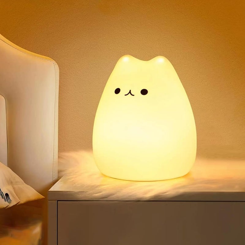 Lampka nocna Kawaii Cat dla dzieci i niemowląt, 7-kolorowa akumulatorowa lampka nocna LED, silikonowa lampka nocna z timerem, sterowanie dotykowe, pre