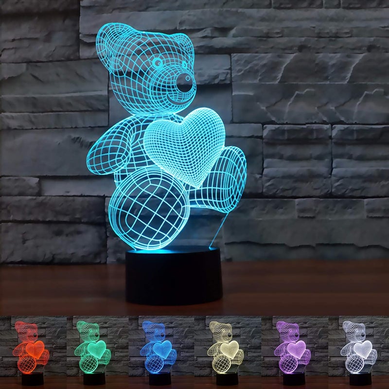 Lampka nocna LED 3D dla dzieci, dotykowa lampka nocna, 7 zmieniających się kolorów, pluszowy miś, prezent świąteczny, dekoracja sypialni