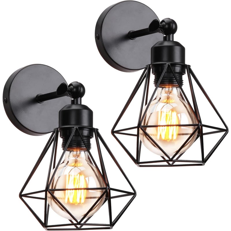Zestaw 2 kinkietów wewnętrznych w stylu vintage industrial, metalowe lampy sufitowe E27, retro industrialne kinkiety, regulowane w zakresie 180°