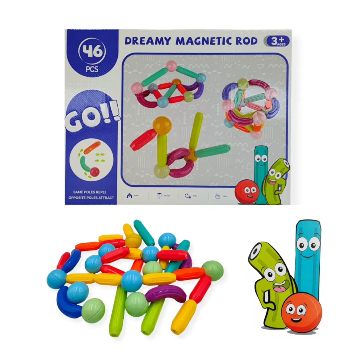 Magnetyczne pałeczki i kulki 46 el. – 3+