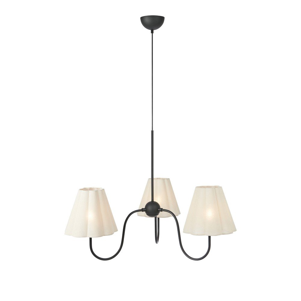 Beżowa metalowa lampa wisząca z tekstylnym kloszem Veya – Markslöjd
