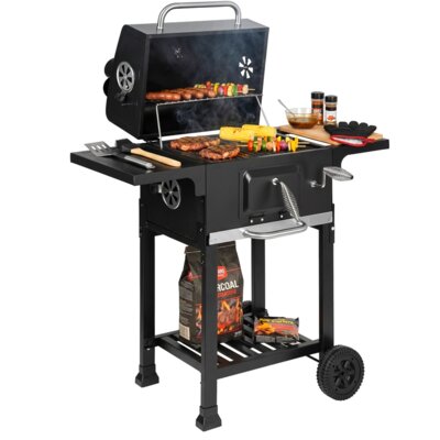 GOCKOWIAK Grill ogrodowy węglowy Ferro Zamykany, żeliwny ruszt, termometr, kółka