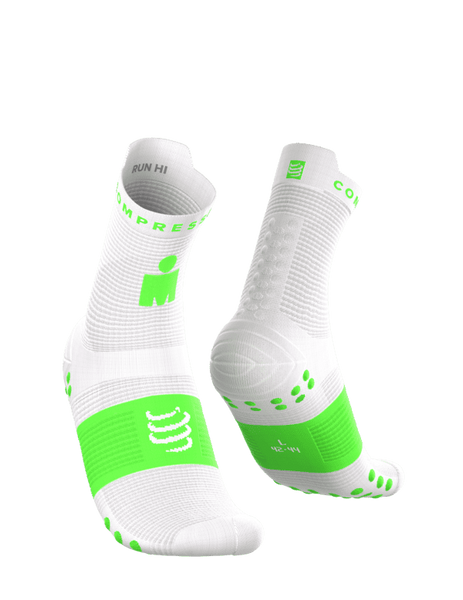 COMPRESSPORT Skarpetki do biegania krótkie PRORACING SOCKS V4 RUN HIGH IRONMAN 2026 white/neon green