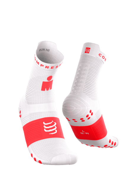 COMPRESSPORT Skarpetki do biegania krótkie PRORACING SOCKS V4 RUN HIGH IRONMAN 2026 white/neon red