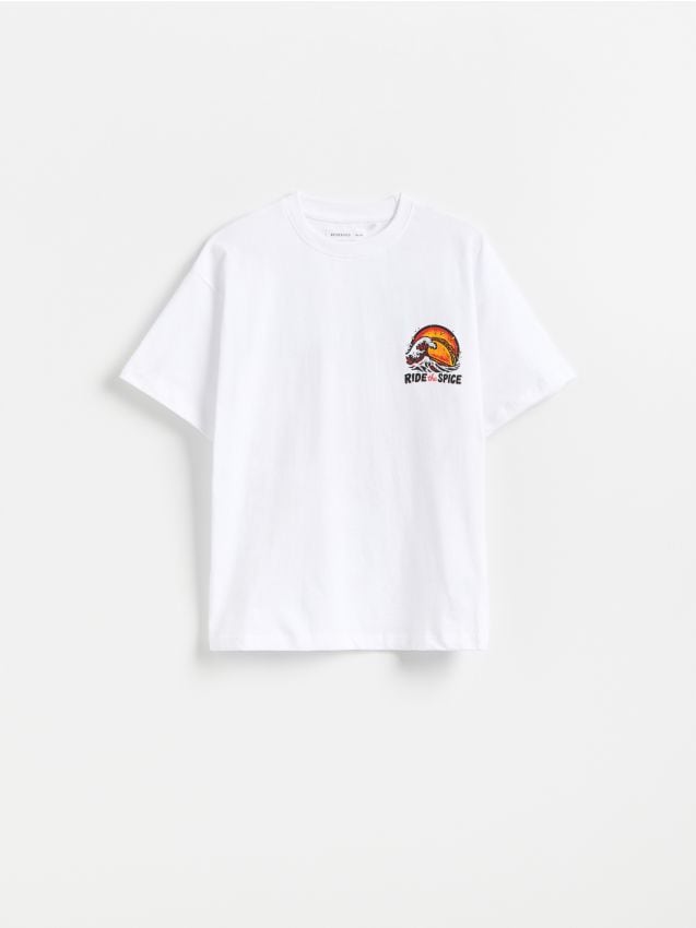 Reserved - Bawełniany t-shirt z nadrukiem - biały
