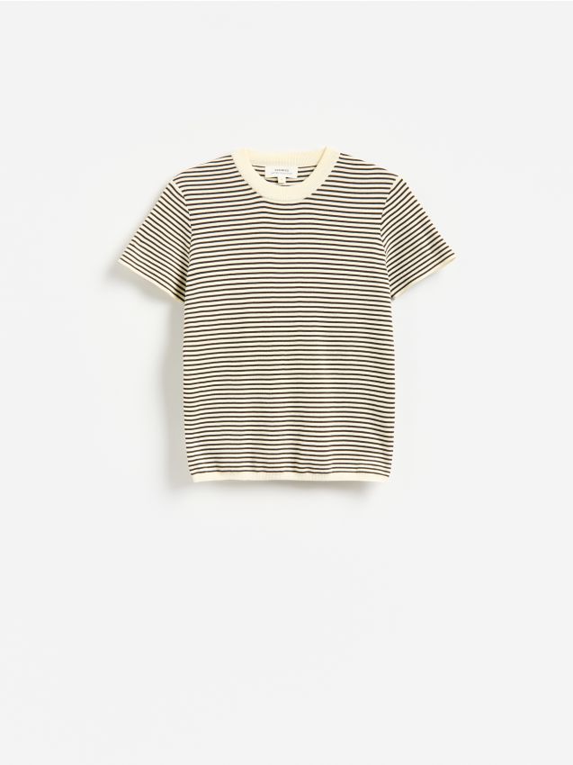 Reserved - Bawełniany t-shirt w paski - zielony
