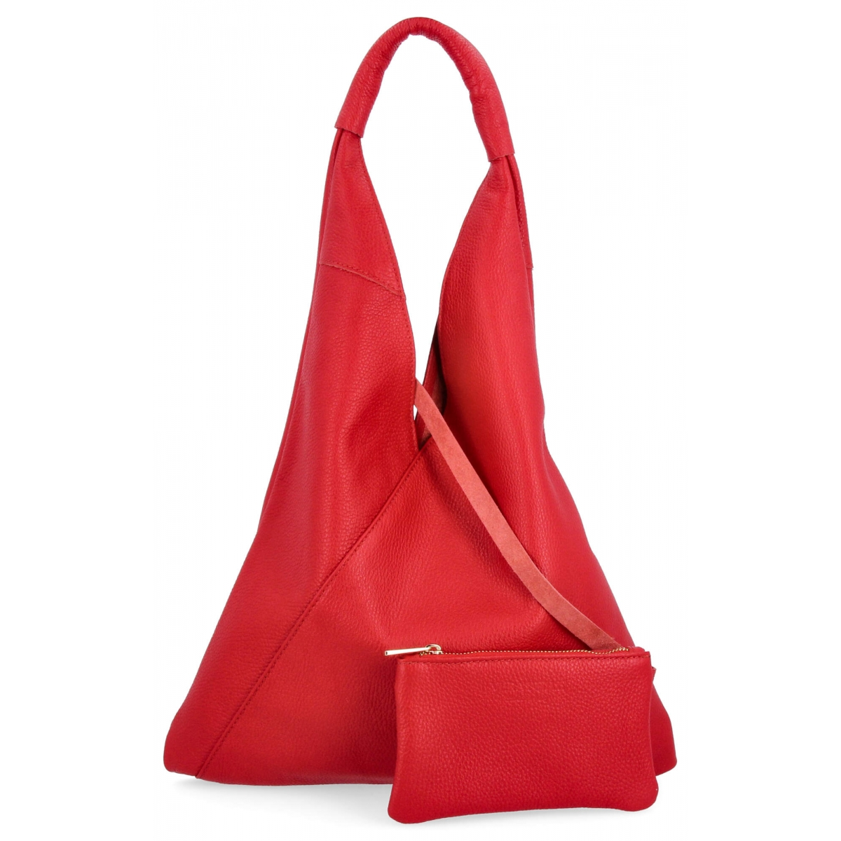 Włoska Torebka Skórzana Shopper Bag z Małą Kosmetyczką 5820S Czerwona