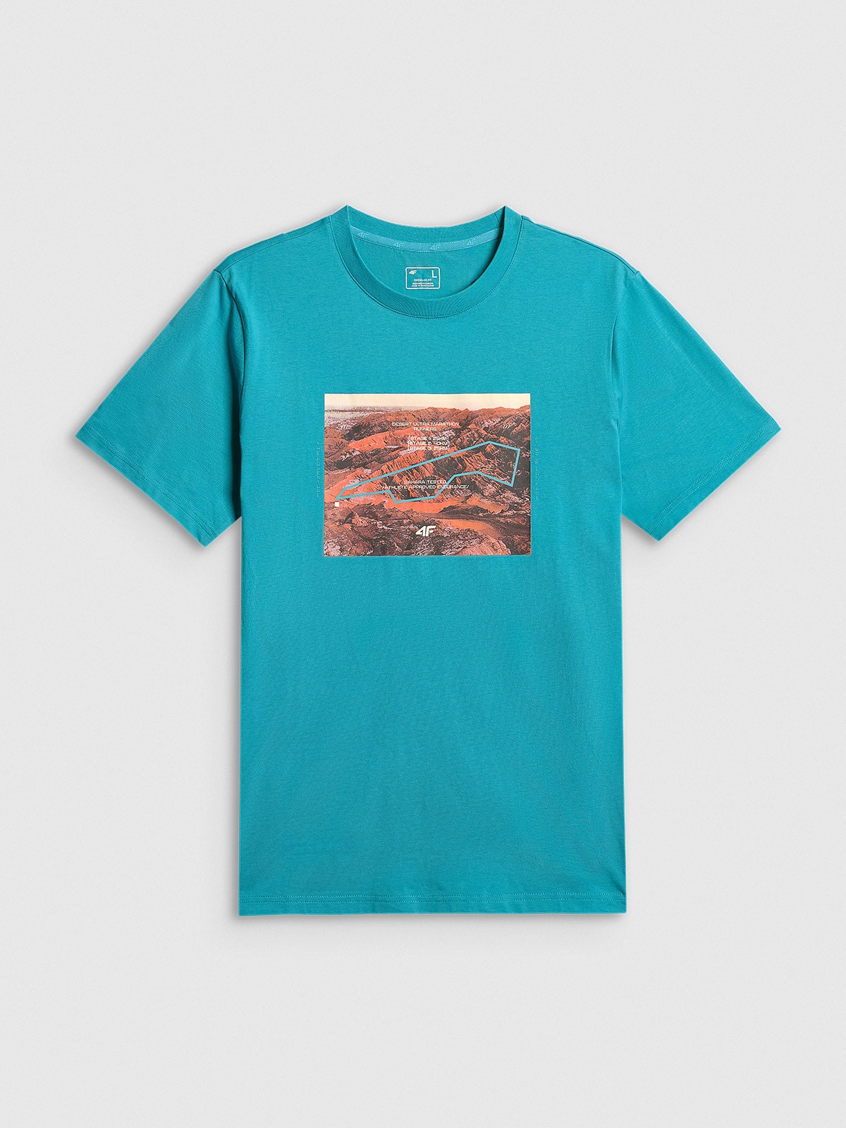 4F T-shirt regular z nadrukiem męski - turkusowy XXL