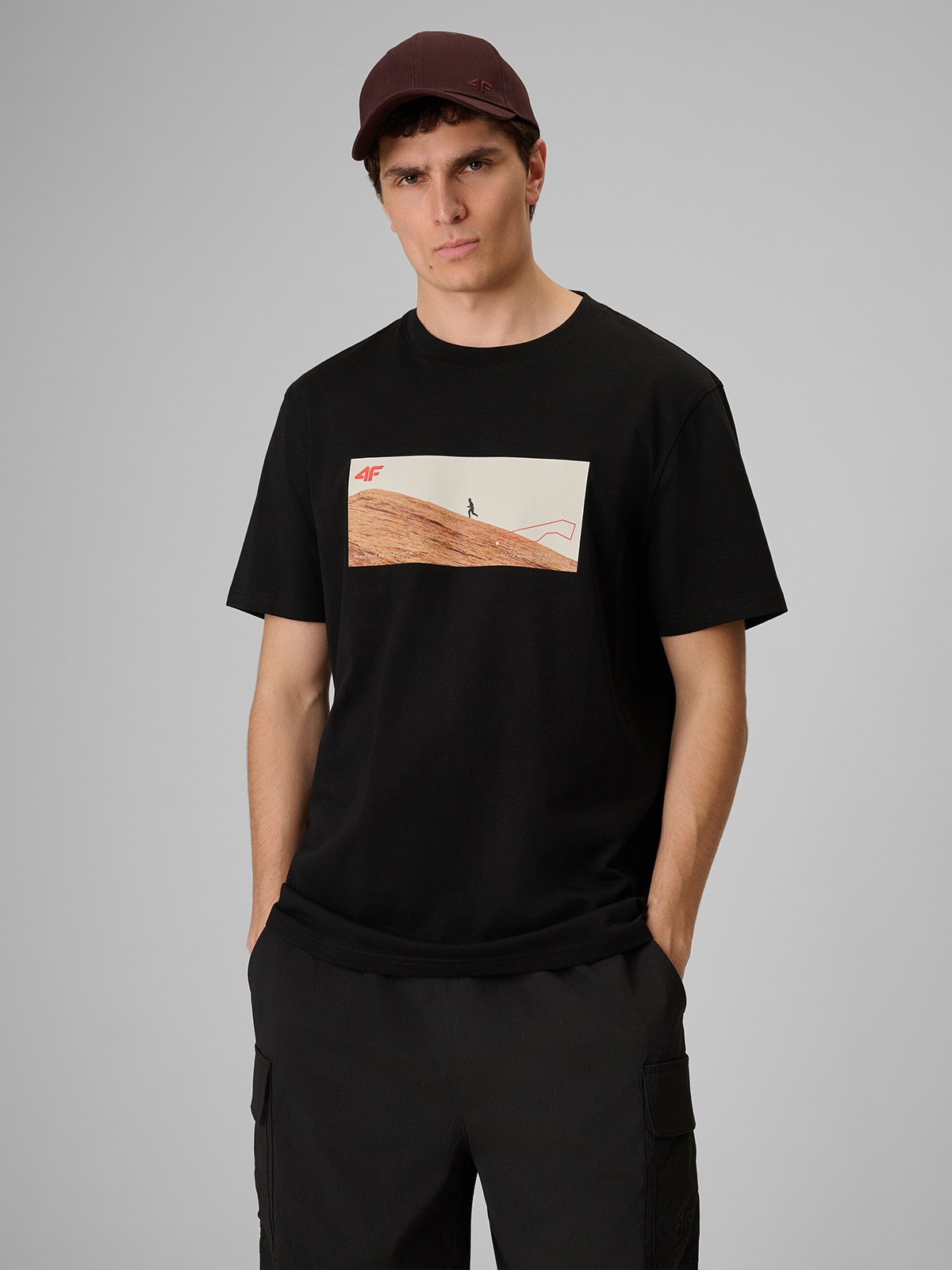 4F T-shirt relaxed z nadrukiem męski - czarny S