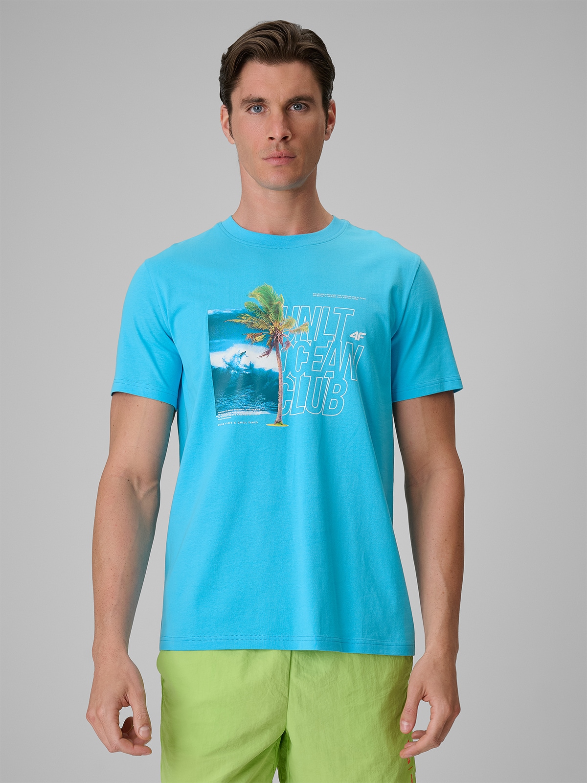 4F T-shirt regular z nadrukiem męski - niebieski XXL