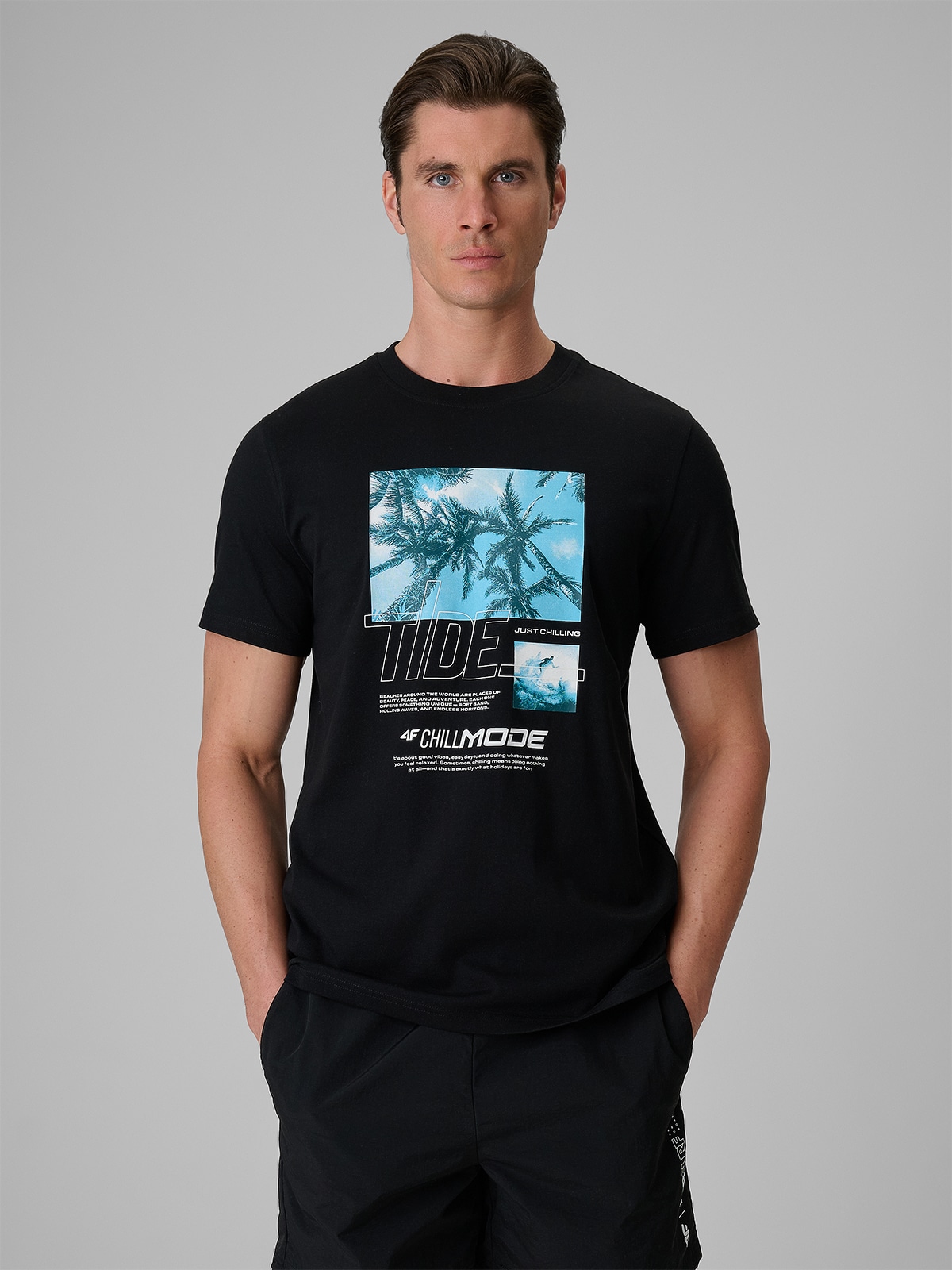 4F T-shirt regular z nadrukiem męski - czarny XL