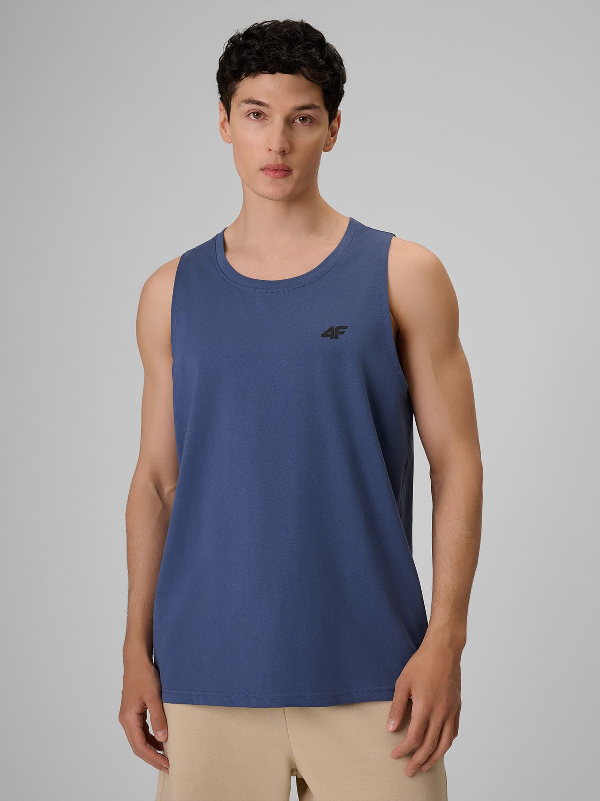 4F Koszulka bez rękawów regular gładka męska - denim XXL