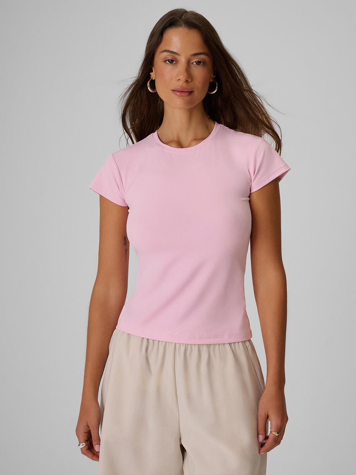 4F T-shirt slim gładki damski - różowy M