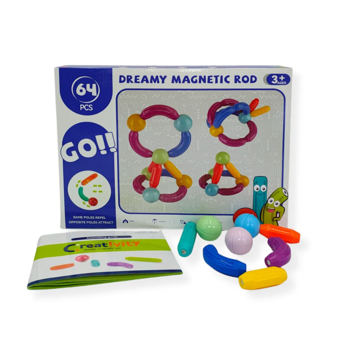Magnetyczne pałeczki i kulki konstrukcyjne 64 el. – Dreamy 3+