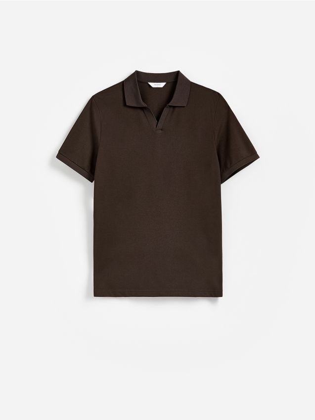 Reserved - Polo regular z bawełny merceryzowanej - ciemnobrązowy