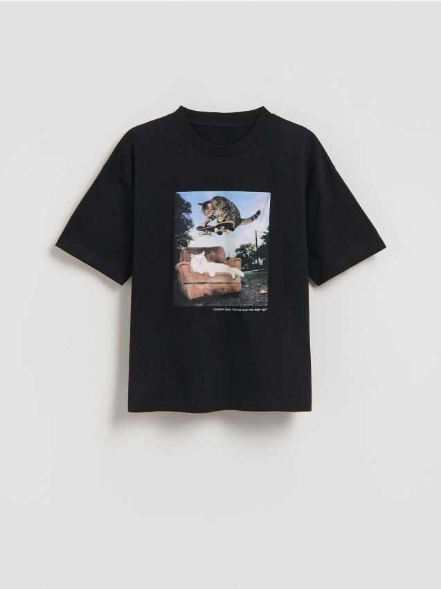 Reserved - Bawełniany t-shirt z nadrukiem - czarny