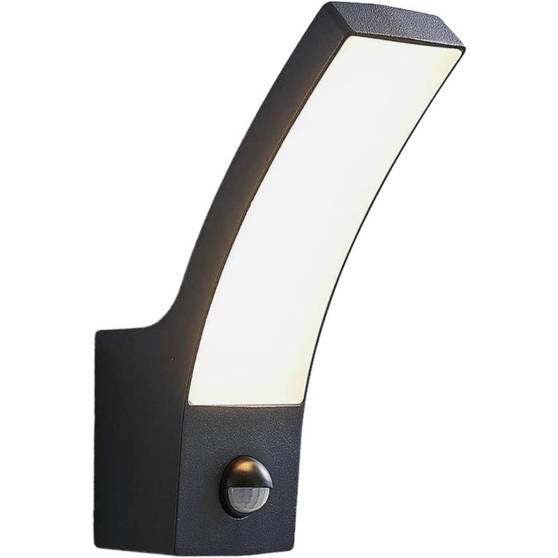 Zewnętrzna lampa ścienna LED z czujnikiem ruchu (wodoodporna, nowoczesny styl, czarne aluminium, 1 światło) - 3000K