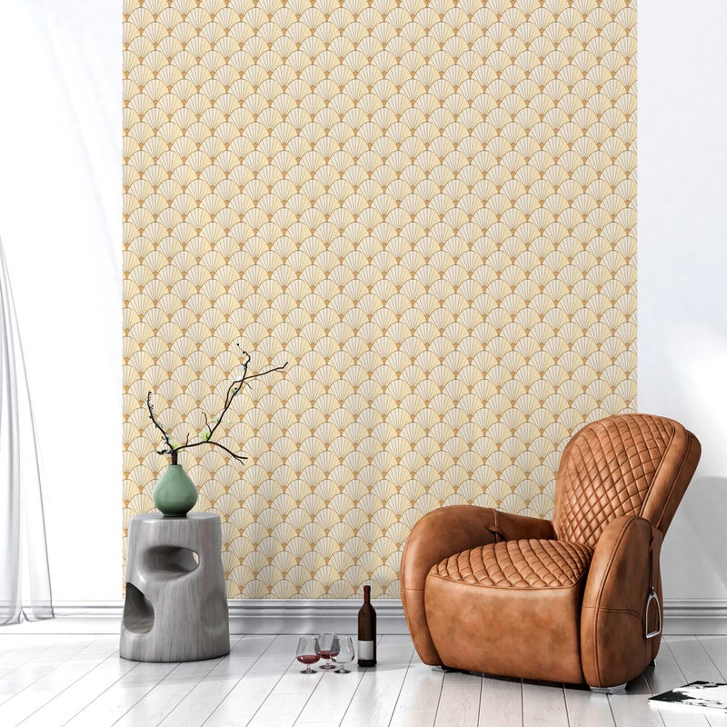 Tapeta włókninowa z klejem - ART DECO BEŻOWY WACHLARZ - 1 rolka 300x60cm