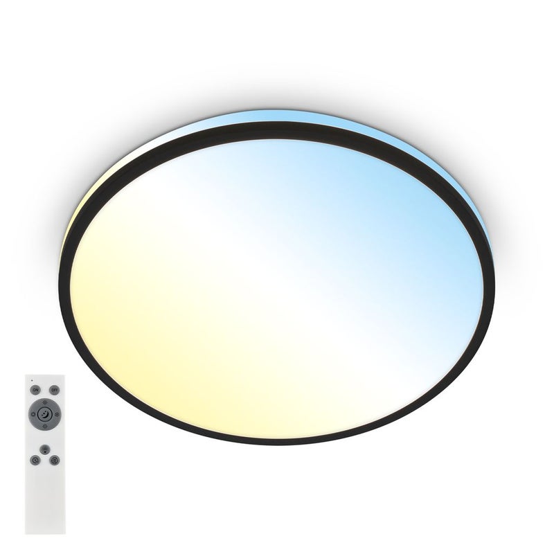 Lampa sufitowa LED Briloner Pulup, ściemnialna, pilot zdalnego sterowania, timer, funkcja lampki nocnej, czarna, Ø33 x 6 cm